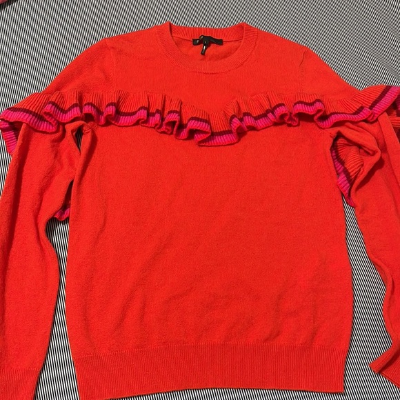 Maje Marinella Red Ruffle Cashmere Sweater Top sz 1 - Picture 5 of 6